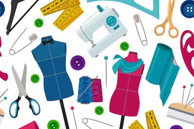 Seamless pattern for tailor shop with different sewing tools