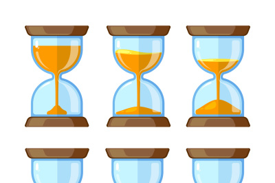 Key frames of hourglasses isolate on white background. Vector pictures