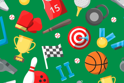 Seamless pattern with different sport equipment