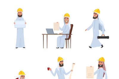 Arabic builders. Characters set isolate on white background