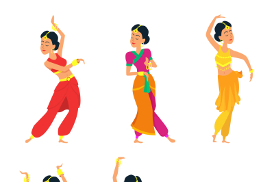 Indian dancers isolate on white background. Characters set