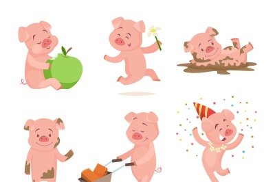 Funny pink pigs playing games