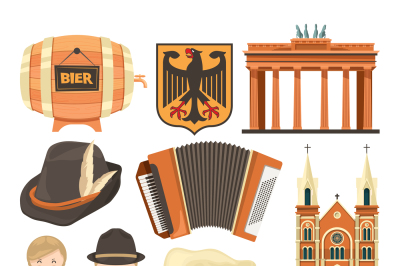 Illustrations of Germany landmarks and cultural objects