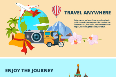 Illustrations of travel theme with pictures of different world landmar