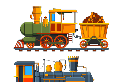 Illustrations of retro trains with wagons