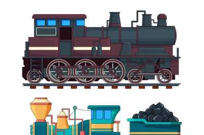 Colored cartoon pictures of retro trains