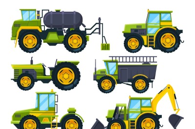 Agricultural machinery. Colored pictures in cartoon style