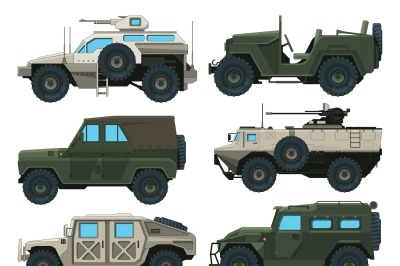 Army vehicles set. Colored vector illustrations