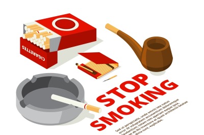 Concept illustrations of stop smoking theme. Various isometric picture