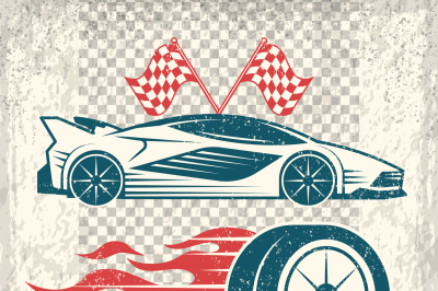 Vintage poster with racing cars. Vector template with place for your t