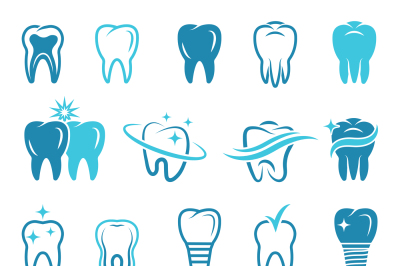 Stylized monochrome pictures of teeth. Dental concept illustrations fo