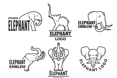 Stylized illustrations of elephants. Templates for logo design