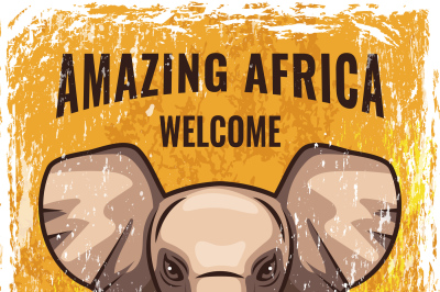 Retro poster template with illustration of african elephant