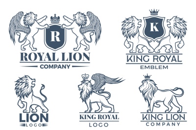 Design template of logos or badges with lions illustrations