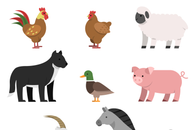 Flat illustrations of farm animals