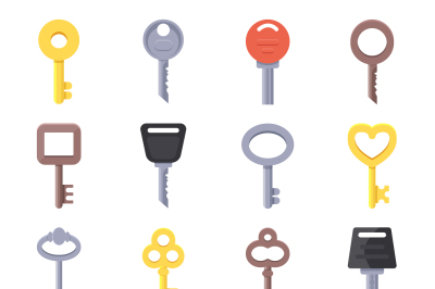 Flat illustrations of different type of keys