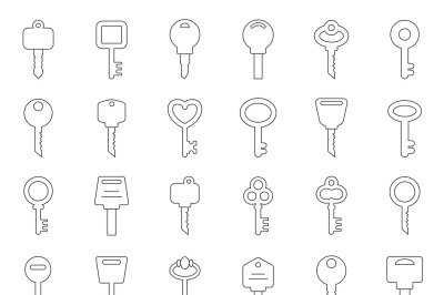 Mono line illustrations of keys for doors