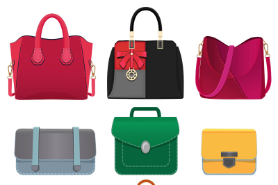 Beautiful handbags for women. Vector pictures set