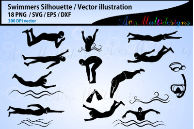 Swimmers SVG silhouette Bundle, swimmer SVG bundle, swim cut files
