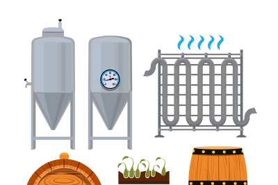 Set icons of brew beer production