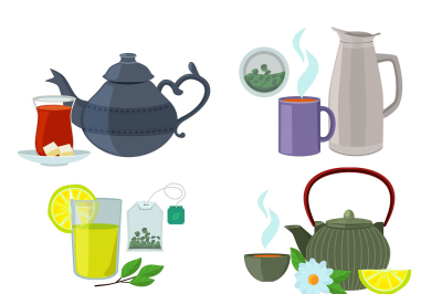 Chinesse, english and other different types of tea. Vector set isolate