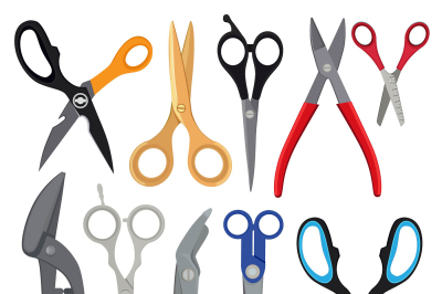 Vector illustrations of different types of scissors