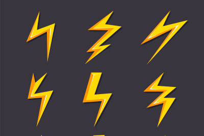 Vector cartoon illustrations of lightning set isolate. Stylized pictur