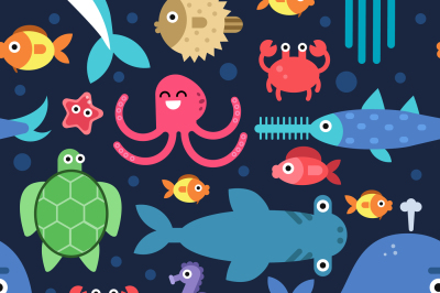 Seamless pattern of sea underwater life. Vector flat illustrations