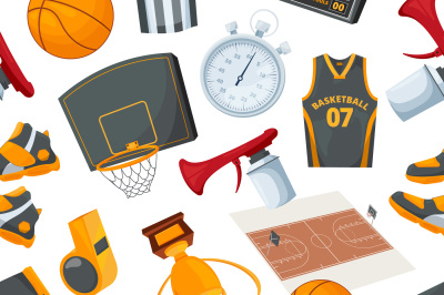 Vector seamless pattern at basketball theme. Illustrations in cartoon 