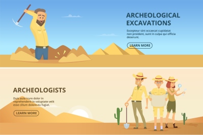 Archaeologists conduct excavations of historical values. Horizontal ba