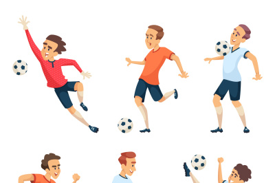 Soccer characters playing football. Isolated sport mascots isolate on 