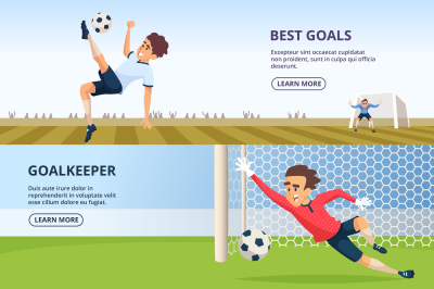 Sport events. Soccer characters playing football. Design template of h