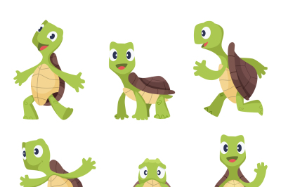 Cartoon vector turtle in various action poses