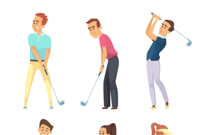 Different golf players isolate on white background