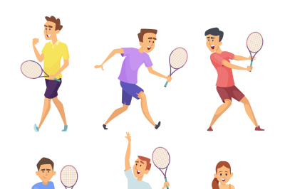 Various tennis players. Vector characters in action poses