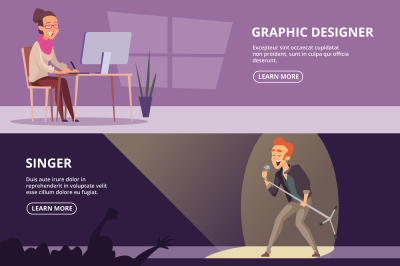 Horizontal banners set with illustrations of creative professions