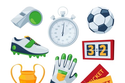 Cartoon symbols of soccer. Vector sport illustrations