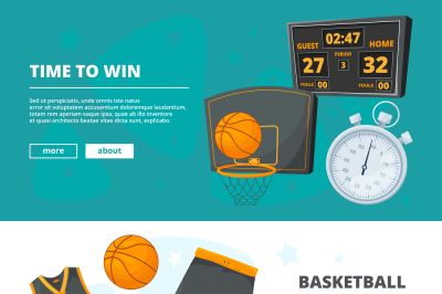 Vector template of horizontal banners with illustrations of basketball