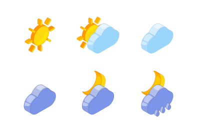 Isometric illustrations of weather icons