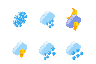 3D isometric of various weather symbols