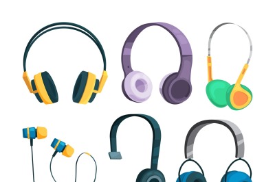 Set vector illustrations of various headphones