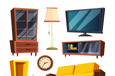 Living room furniture items. Vector illustrations in cartoon style