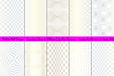 Seamless Silver and White Op Art Patterns