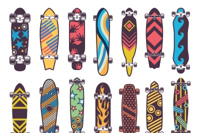 Various colored patterns on skateboards