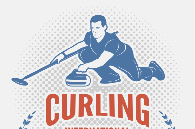 Sport poster design template with illustration of curling game