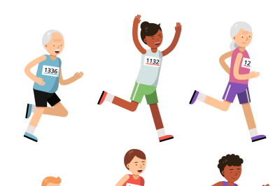 Running people of different ages. Sport characters. Marathon