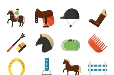 Vector flat icons. Symbols of equestrian sport