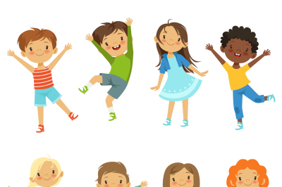 Childrens playing. Vector funny characters isolate on white