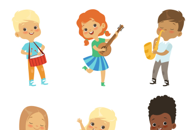 Various cartoon kids musicians