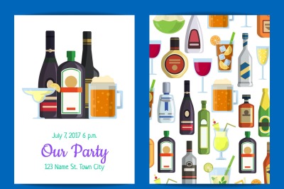 Vector vertical invitation template party with alcoholic drinks